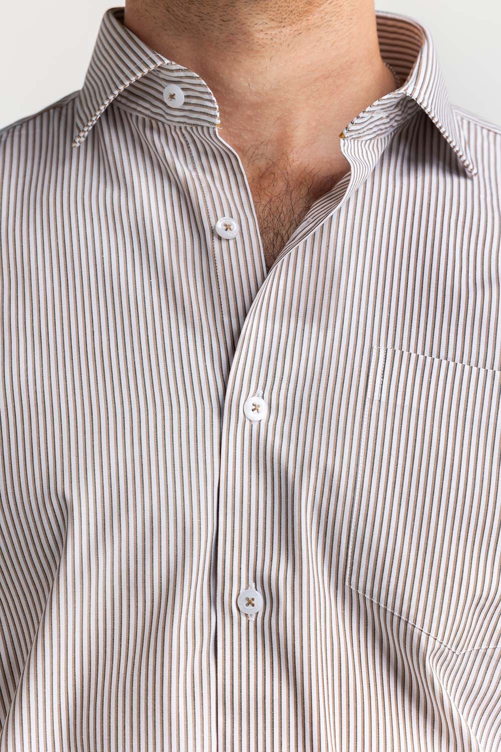White Brown Stripe Formal Shirt MN-FS-PD24-088