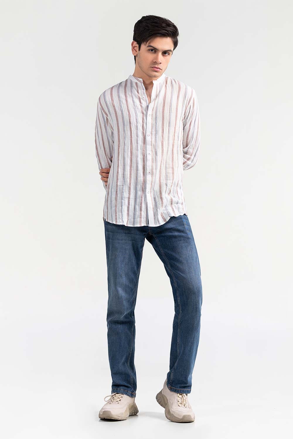 White Brown Striped Casual Shirt CM-YD-2965 CS