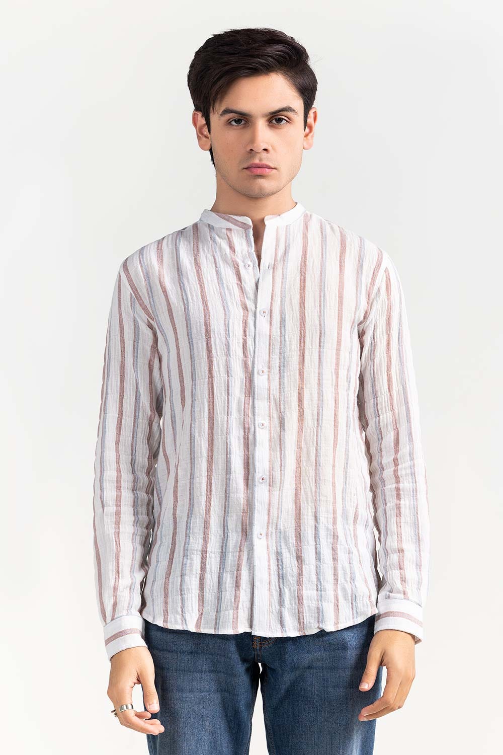 White Brown Striped Casual Shirt CM-YD-2965 CS