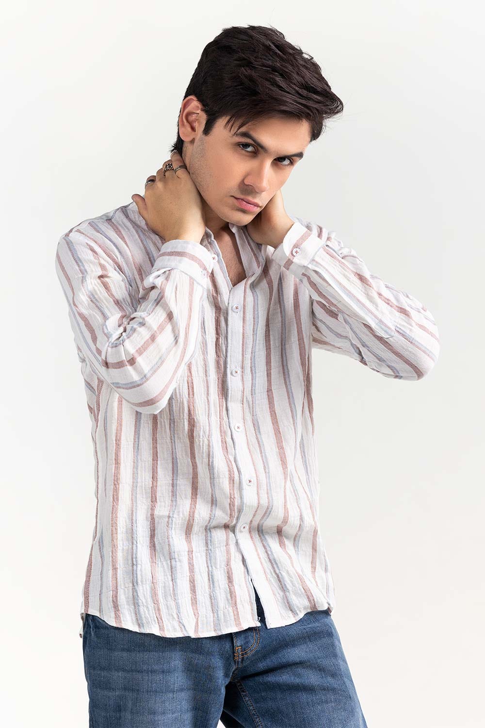 White Brown Striped Casual Shirt CM-YD-2965 CS