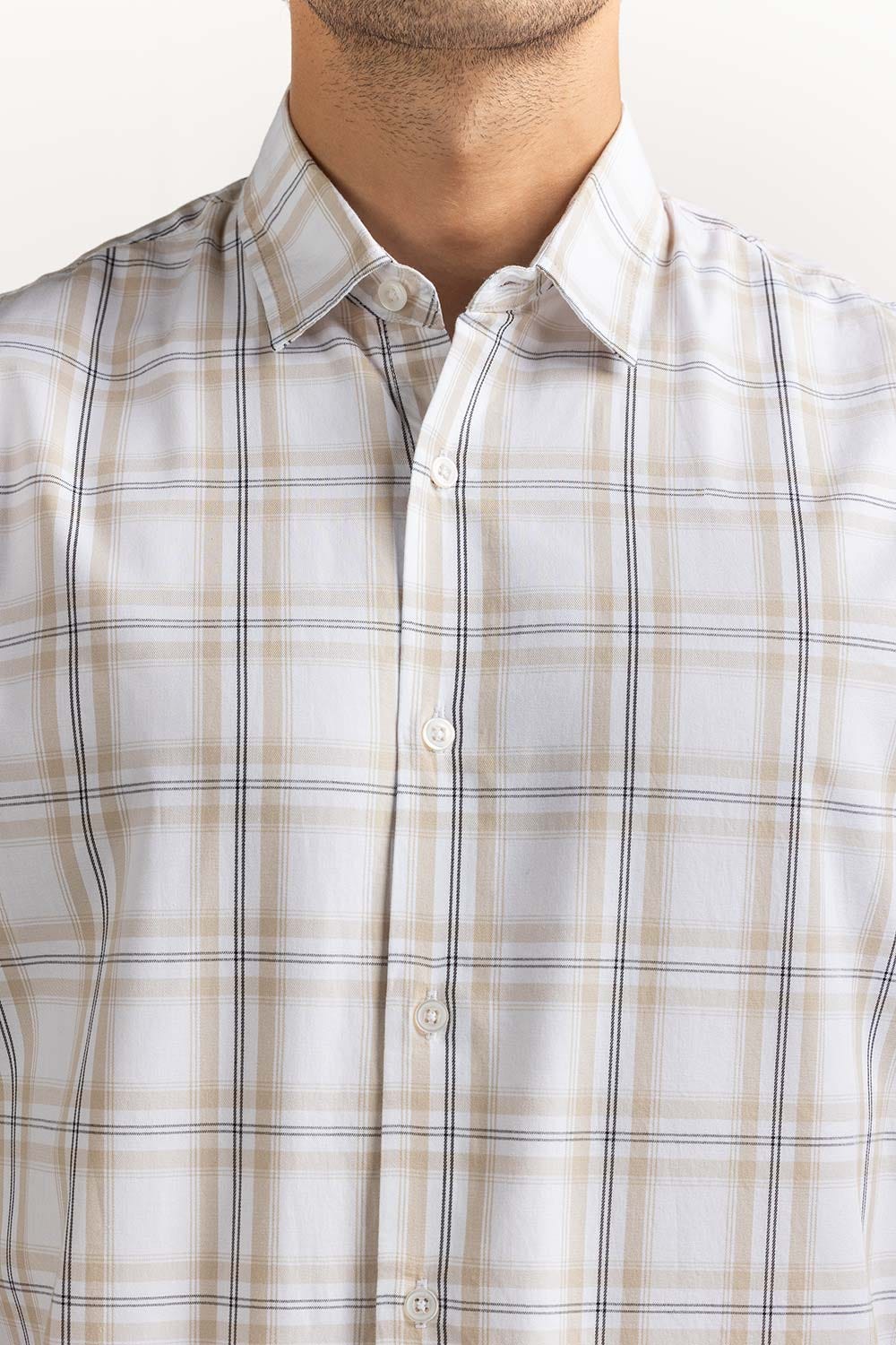 White Brown Yarn Dyed Checkered Casual Shirt MN-CS-YD23-002