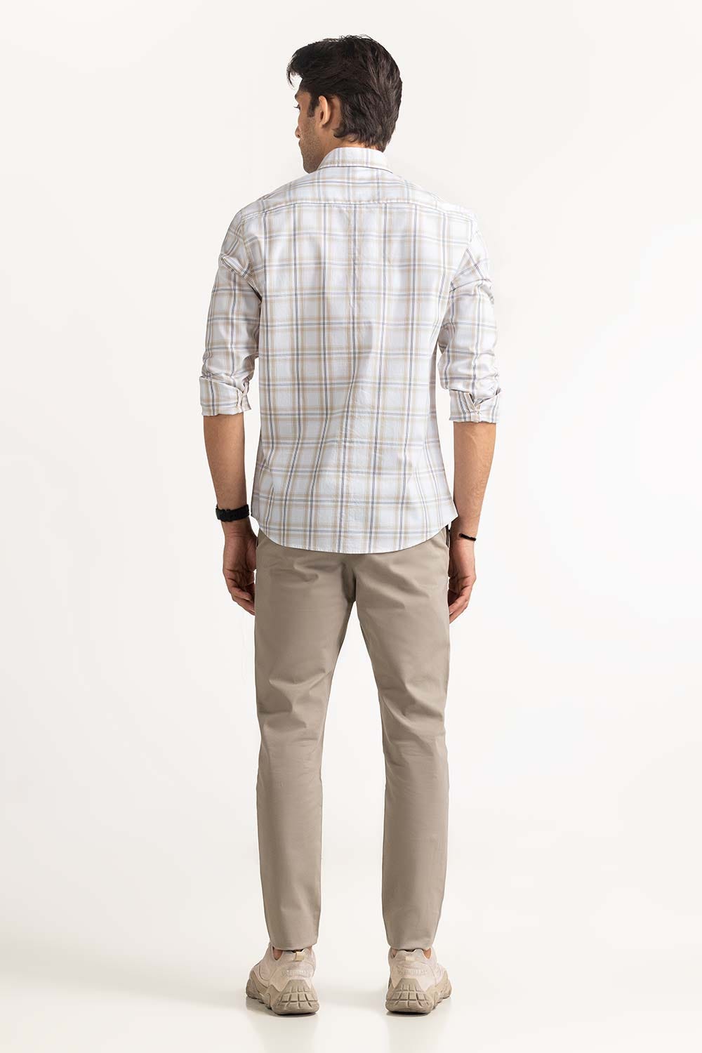White Brown Yarn Dyed Checkered Casual Shirt MN-CS-YD23-002