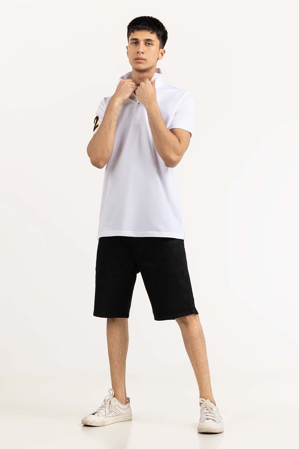 White Embroidered Polo PS-FPK23-188