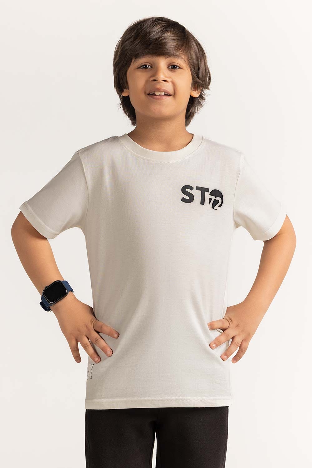 White Junior Boy Knit Printed Tee JB-TS-SS24-038