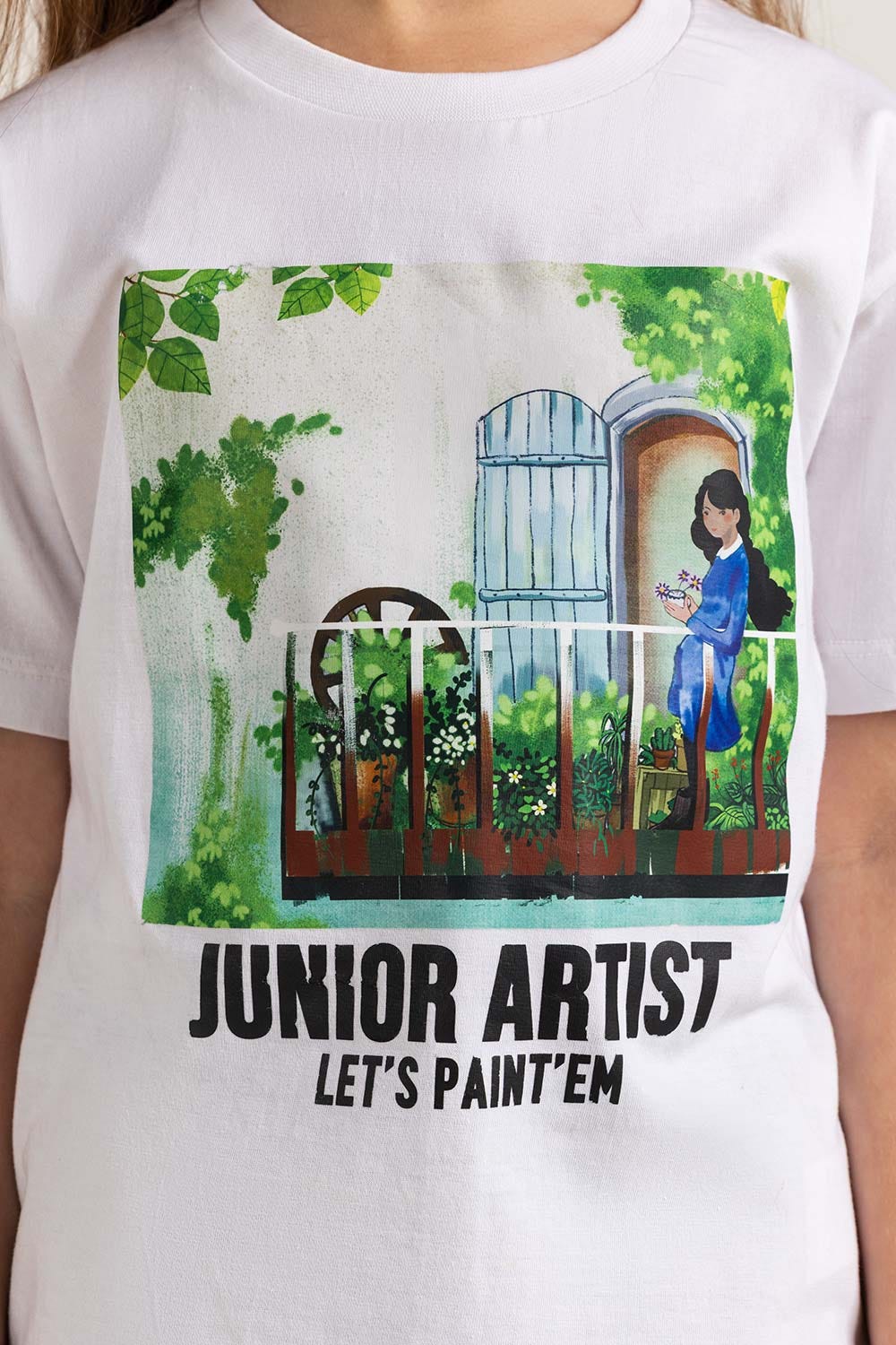 White Junior Girl Knit Printed Tee JG-TS-SS24-021