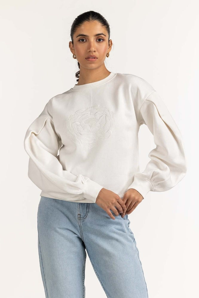 White Knitted Top Sweatshirt WM-SWS-WS23-009