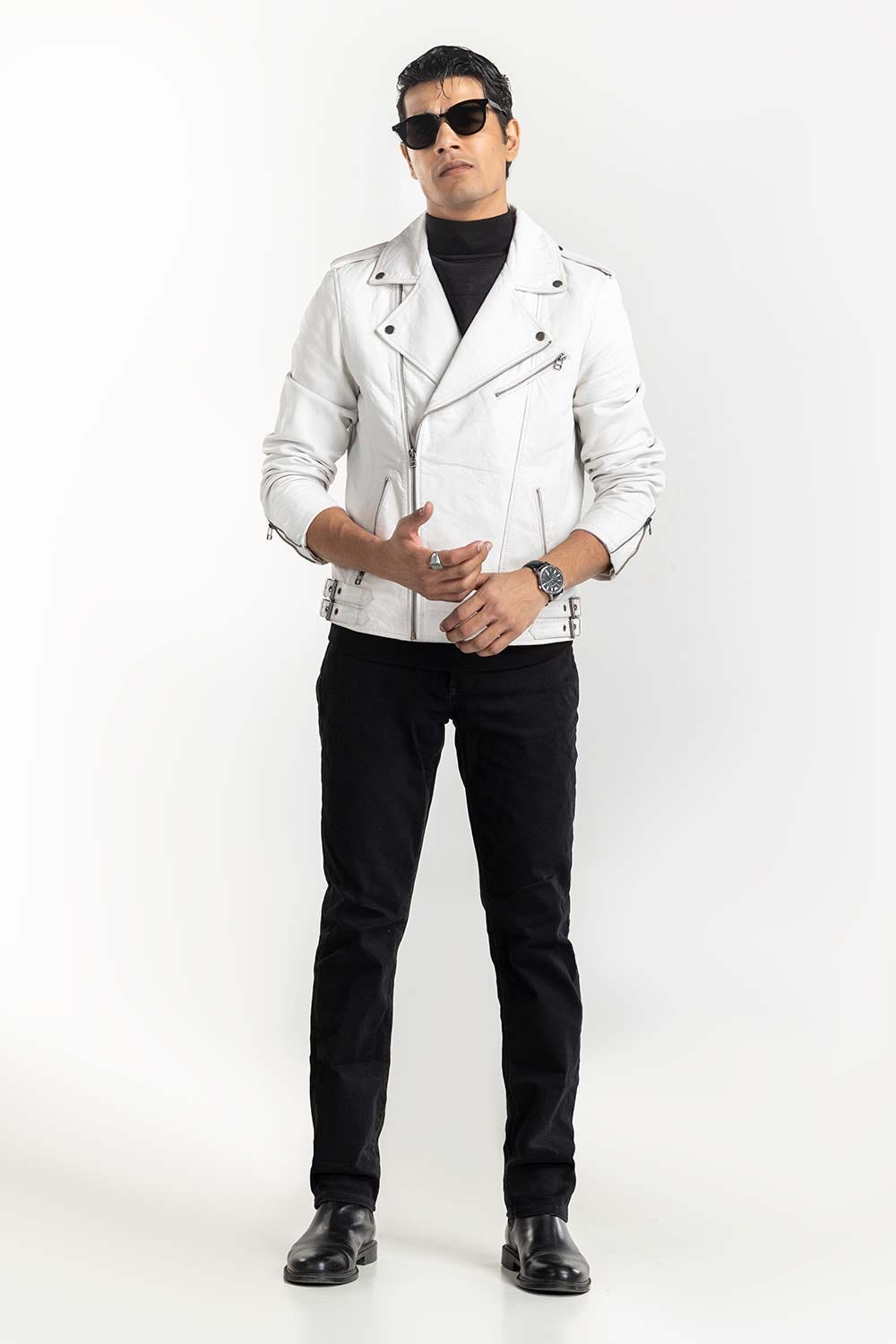 White Leather Biker Jacket JKT-LTH22-037