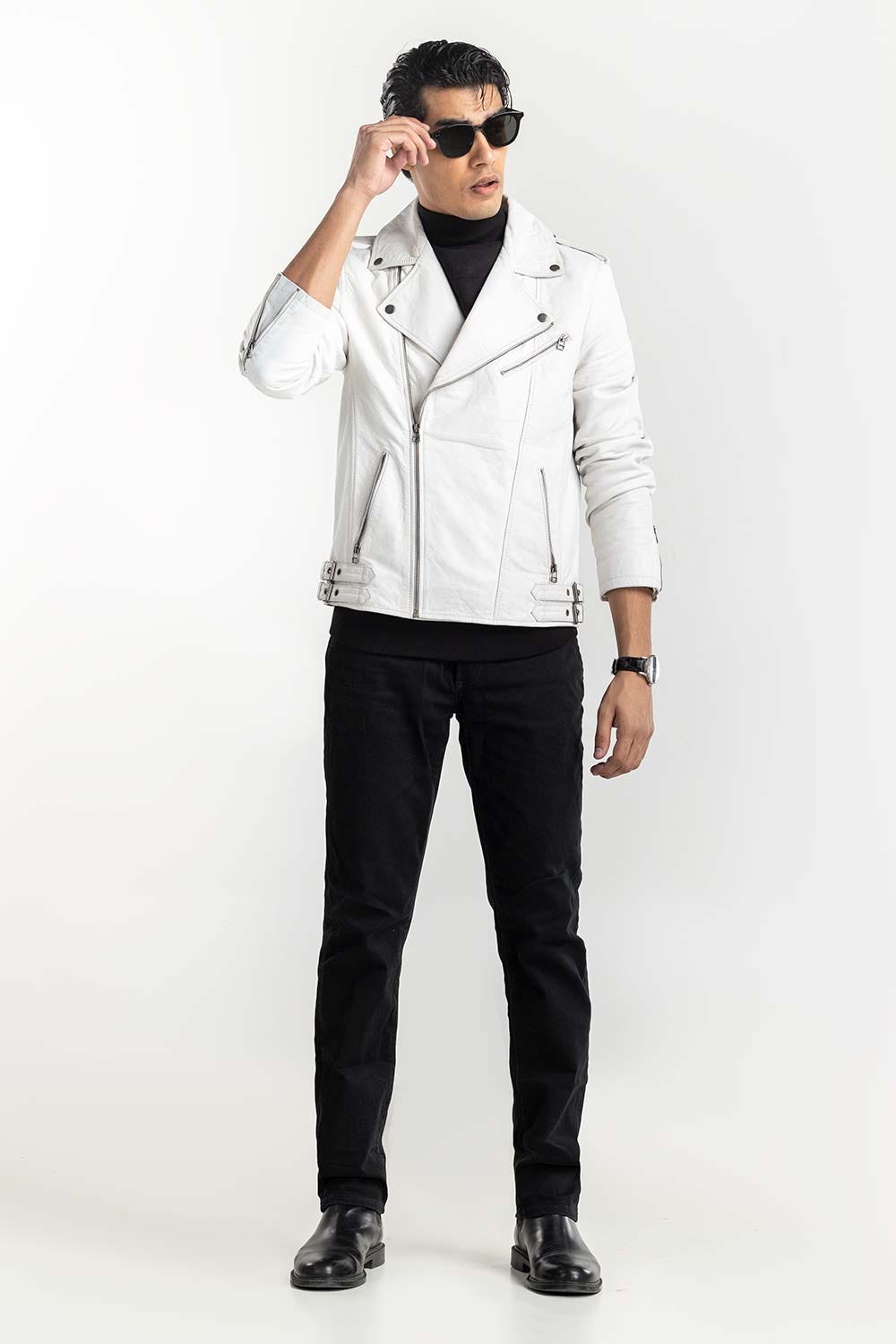 White Leather Biker Jacket JKT-LTH22-037