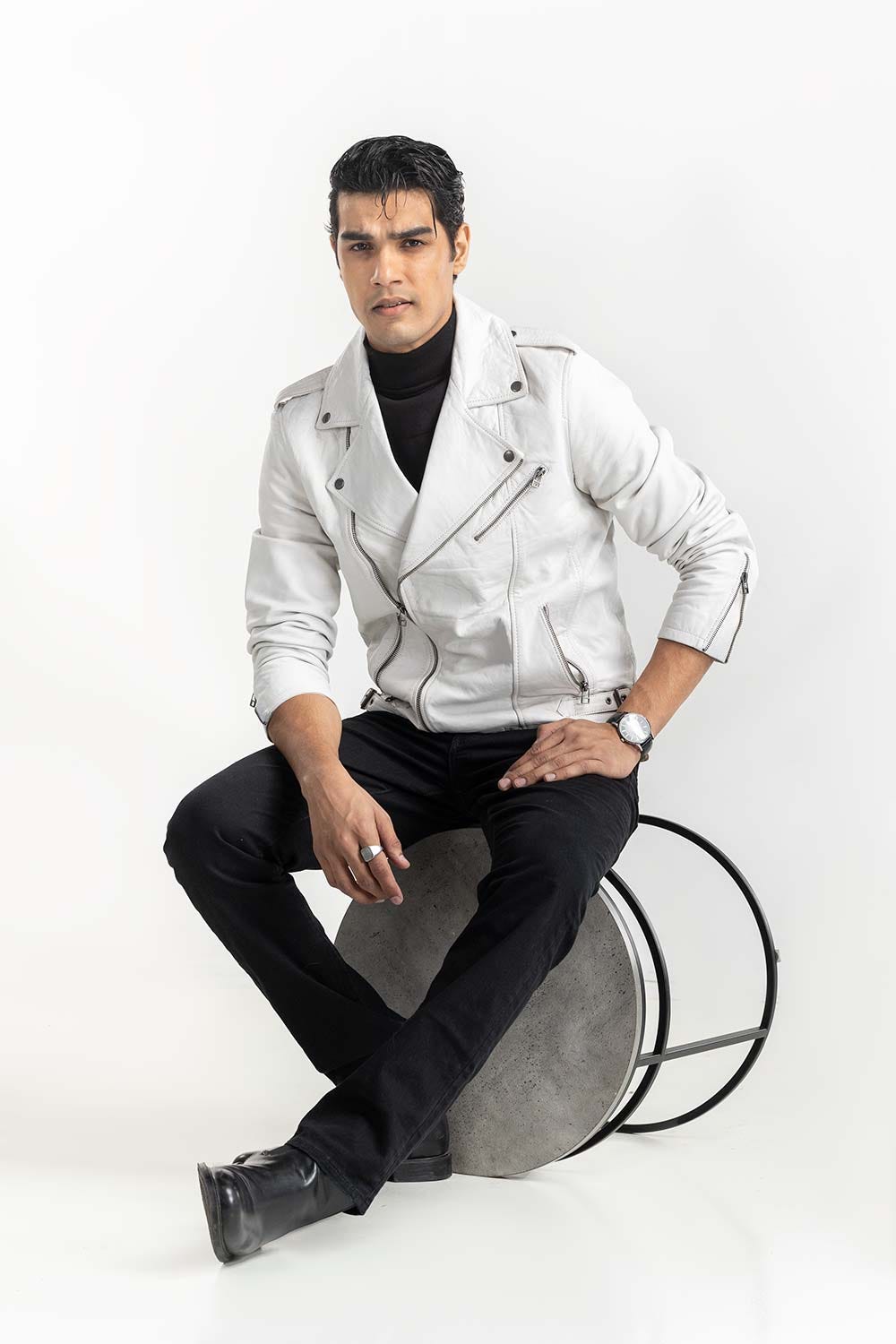 White Leather Biker Jacket JKT-LTH22-037