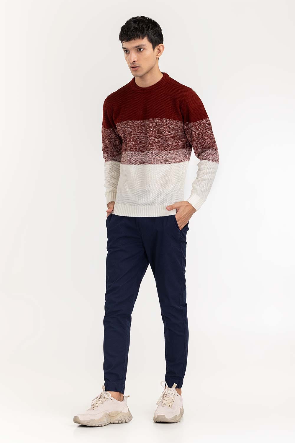 White Maroon Gradiant Sweater SWT-FFSCN22-151