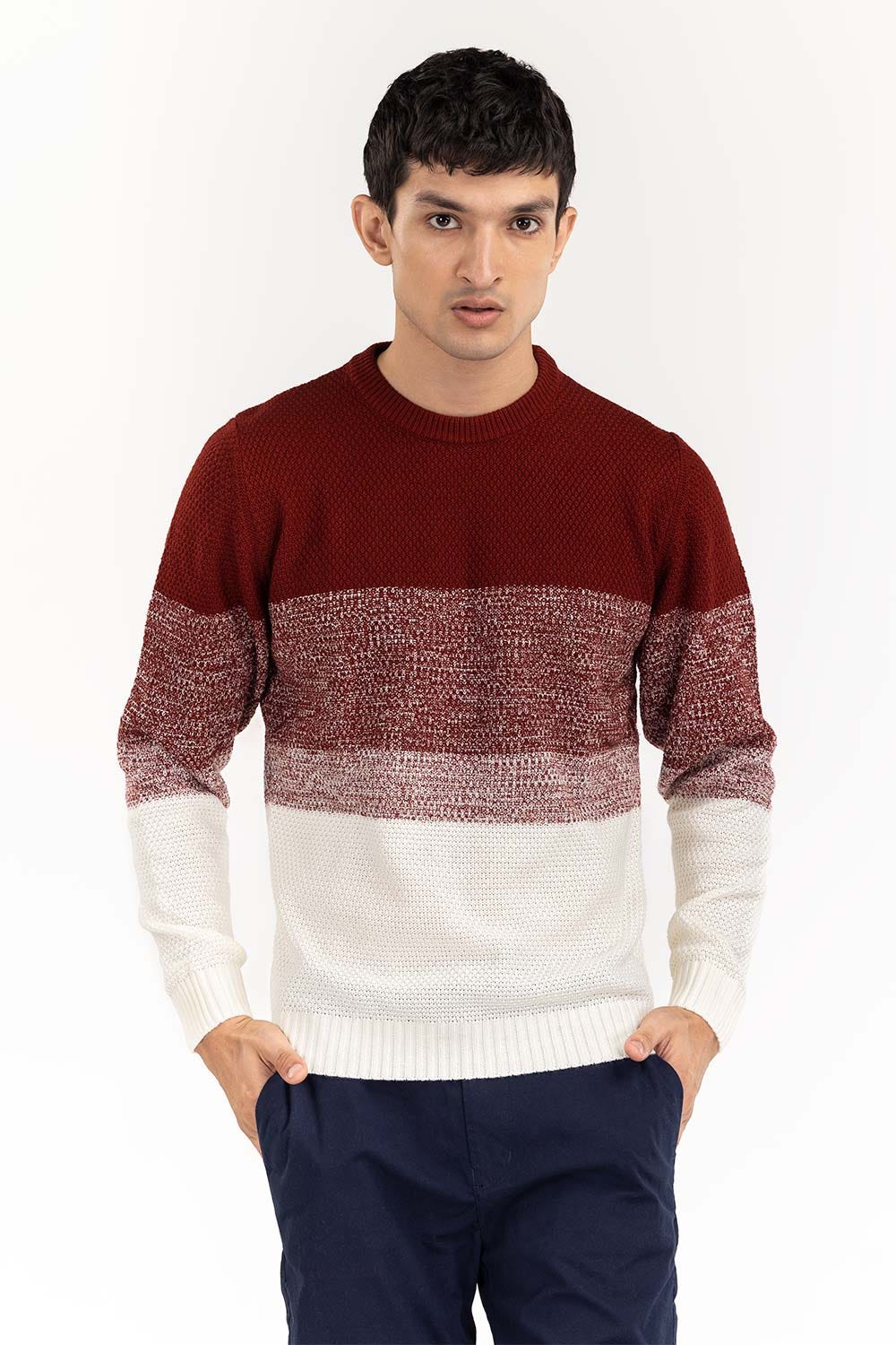 White Maroon Gradiant Sweater SWT-FFSCN22-151