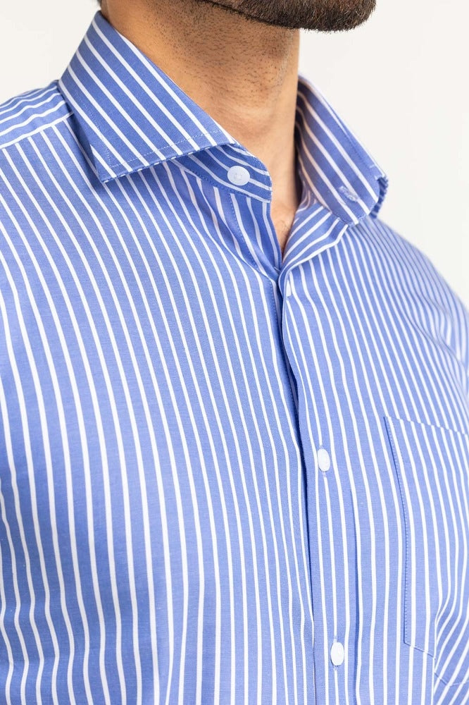 White Navy Stripe Formal Shirt MN-FS-YD24-053