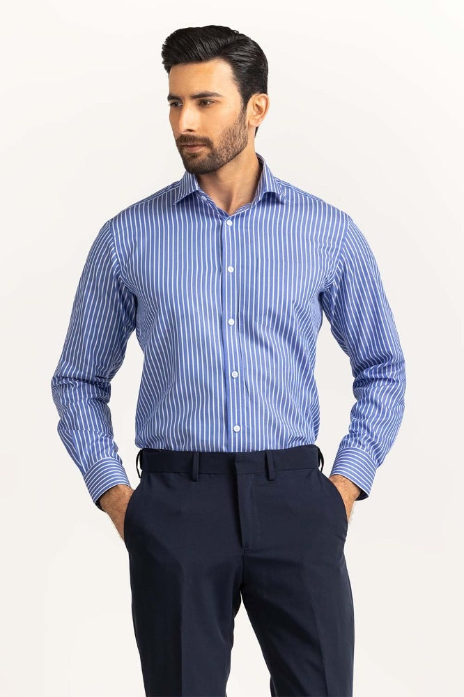 White Navy Stripe Formal Shirt MN-FS-YD24-053