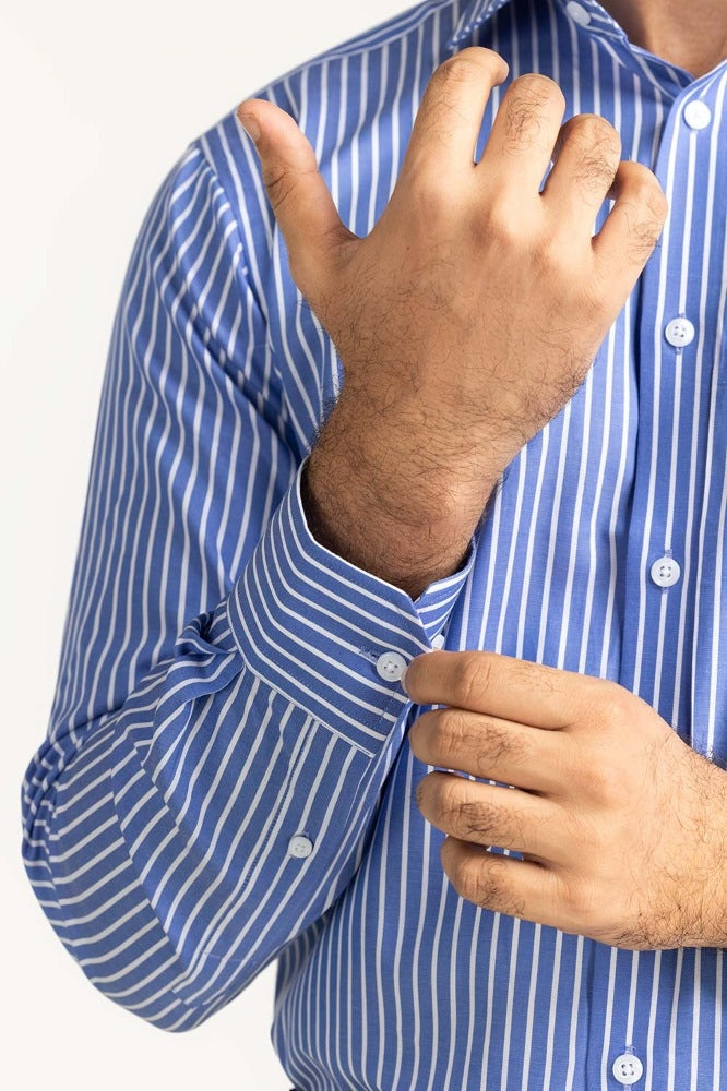 White Navy Stripe Formal Shirt MN-FS-YD24-053