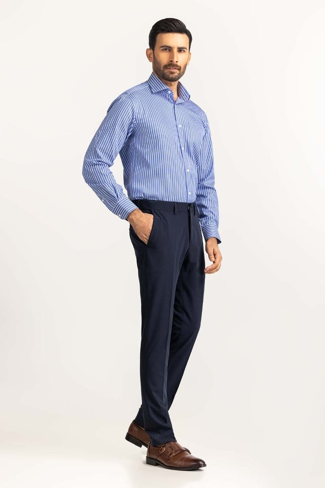 White Navy Stripe Formal Shirt MN-FS-YD24-053