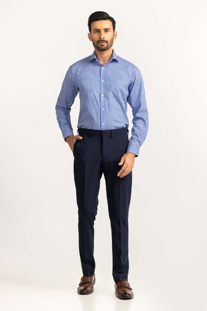White Navy Stripe Formal Shirt MN-FS-YD24-053