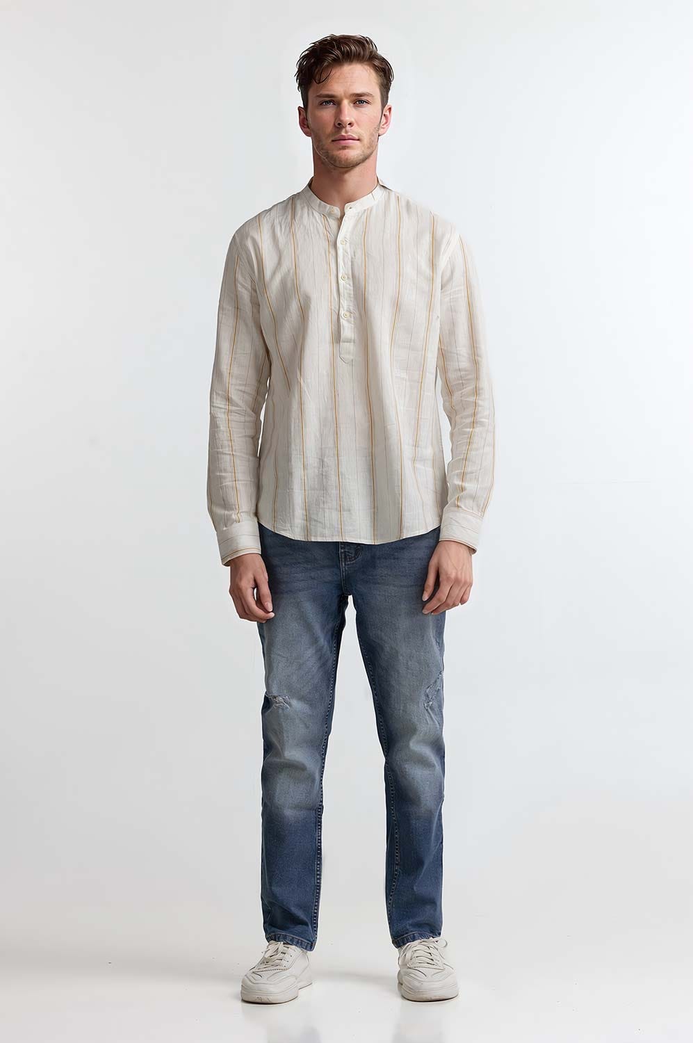 White Orange Stripe Casual Shirt MN-CS-SS24-007