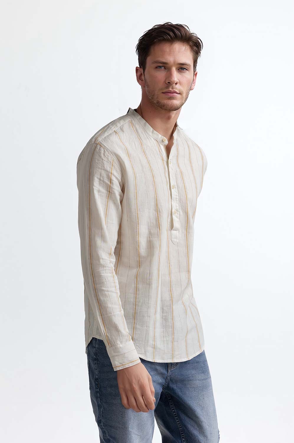 White Orange Stripe Casual Shirt MN-CS-SS24-007