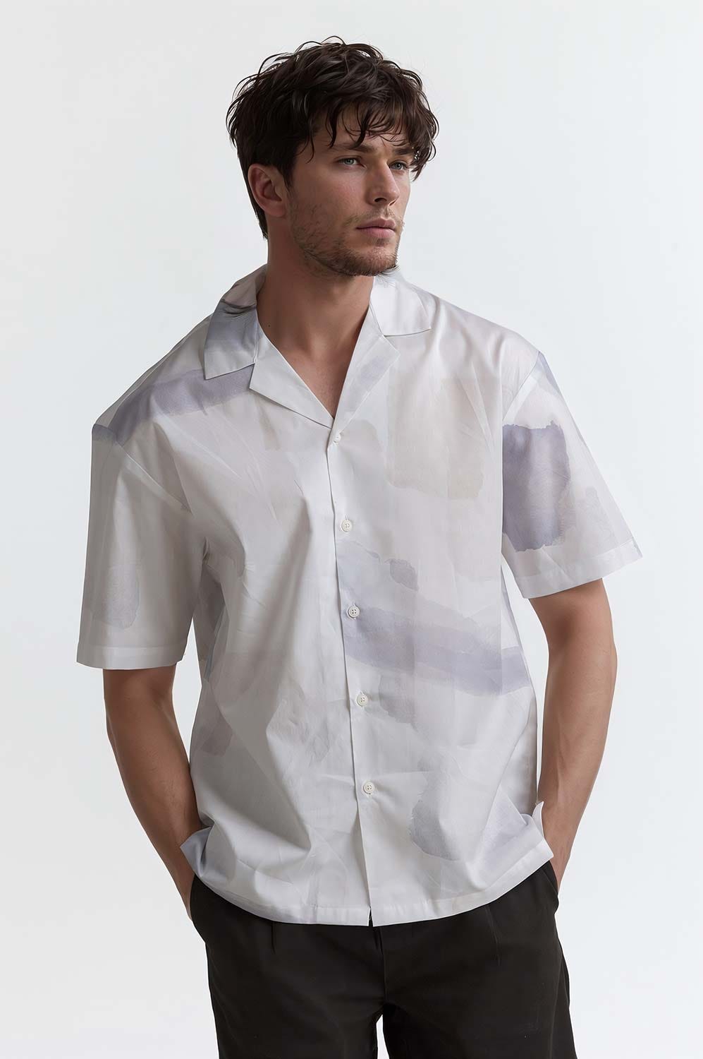 White Purple Digital Printed Casual Shirt MN-CS-PD23-009