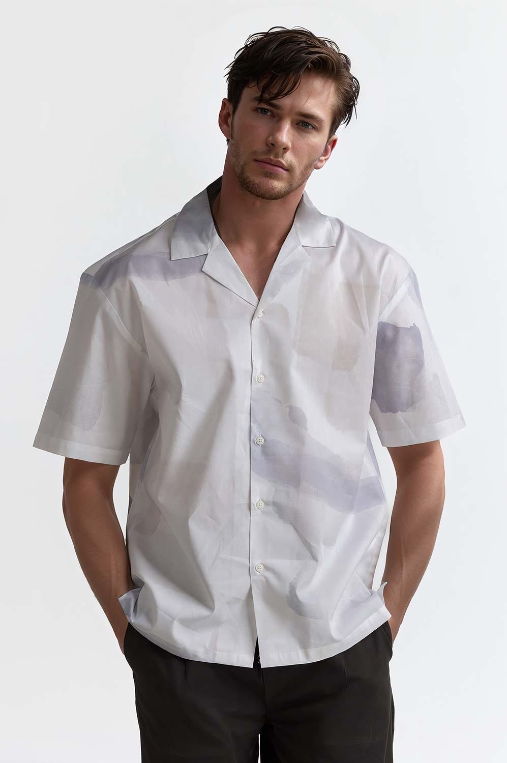White Purple Digital Printed Casual Shirt MN-CS-PD23-009
