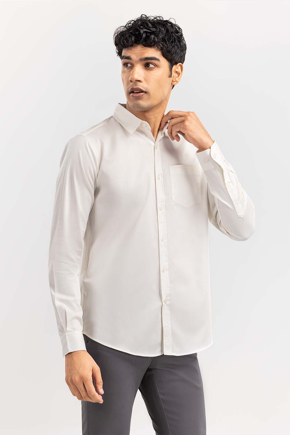 White Solid Casual Shirt CS-PD22-005
