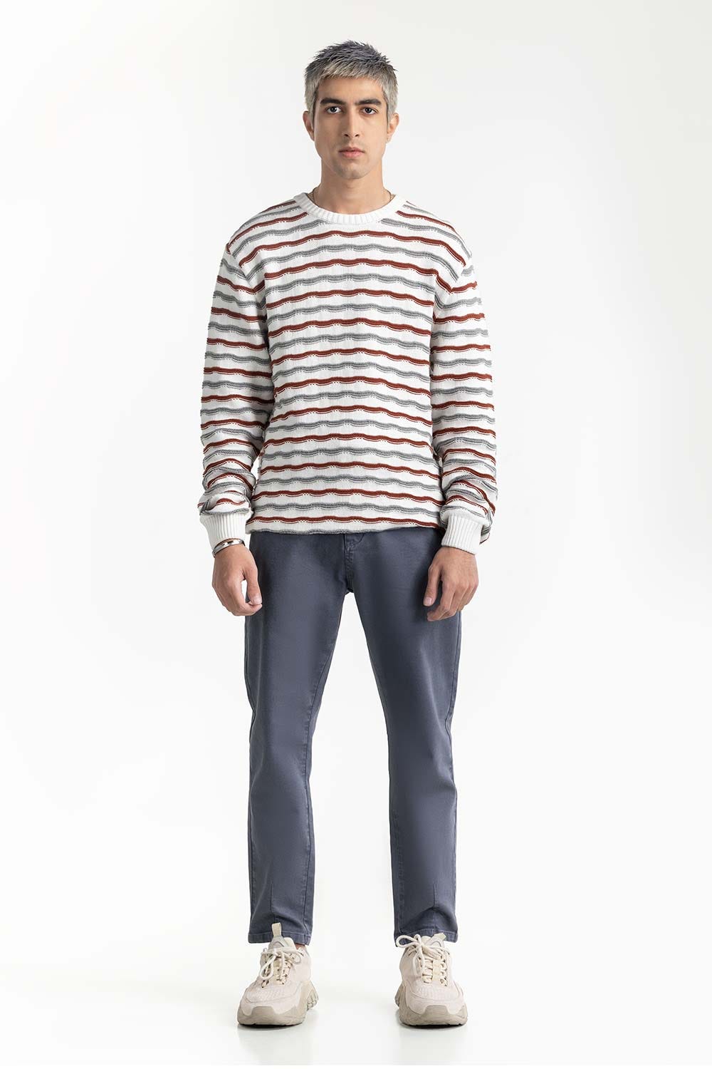 White Striped Sweater 224-111-001