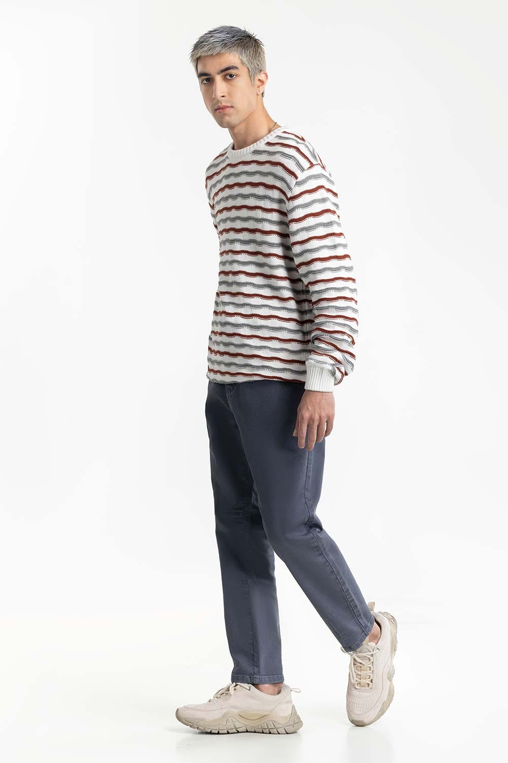 White Striped Sweater 224-111-001