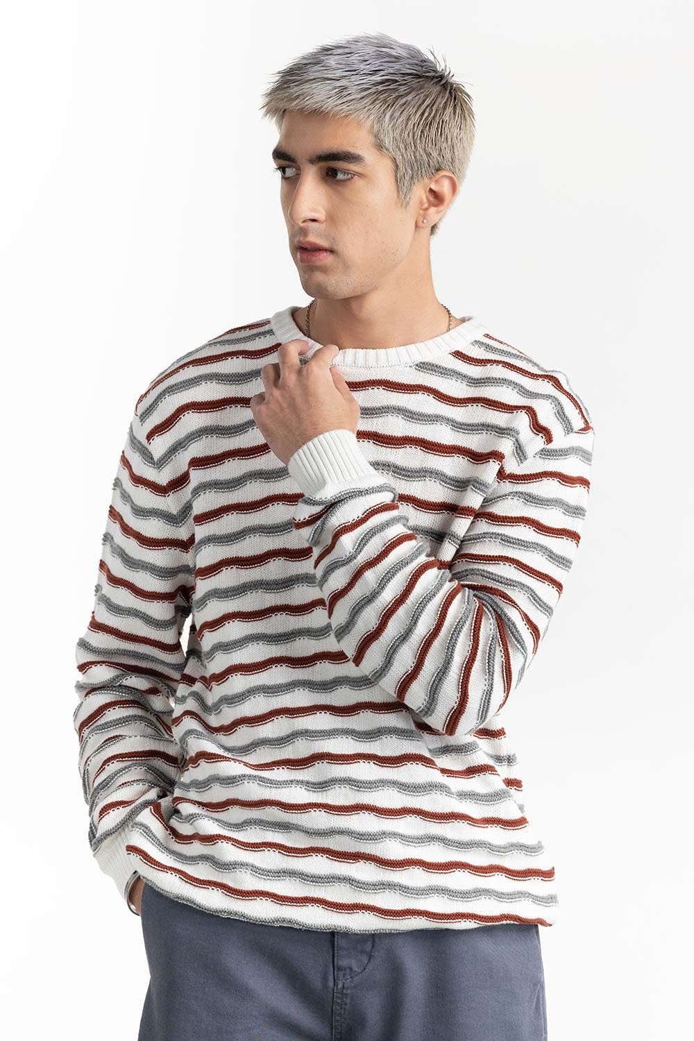 White Striped Sweater 224-111-001