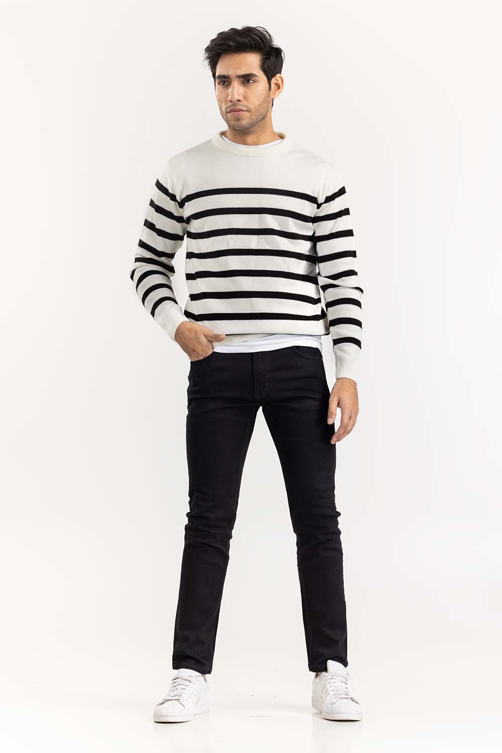 White Striped Sweater SWT-FFSCN22-100