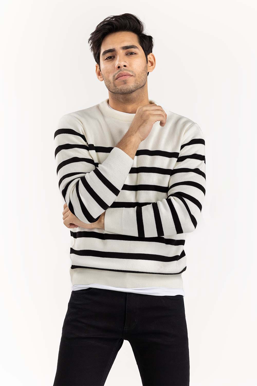 White Striped Sweater SWT-FFSCN22-100