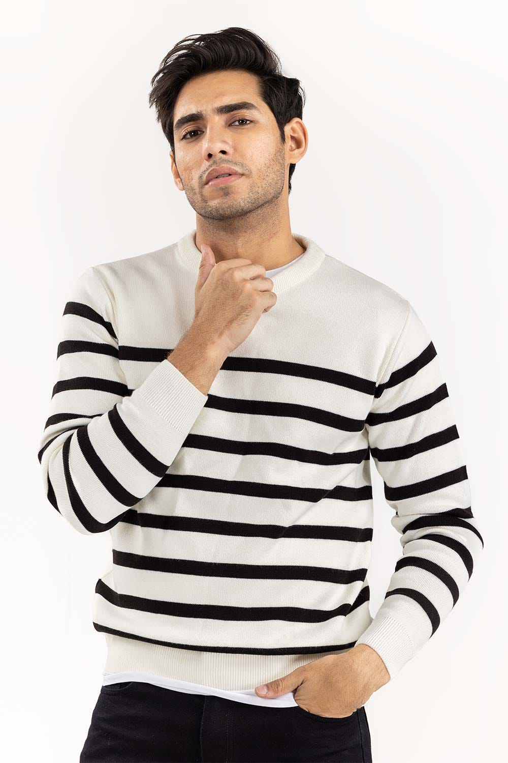 White Striped Sweater SWT-FFSCN22-100