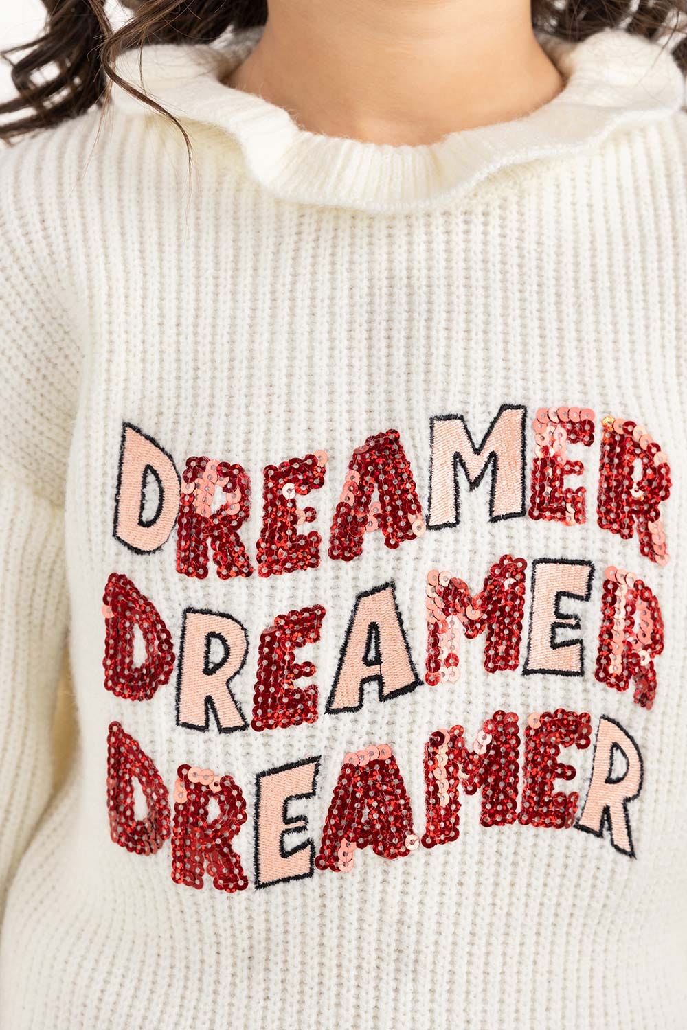 Toddler Girl White Sweater With Elastic Gathered Details 224-611-026