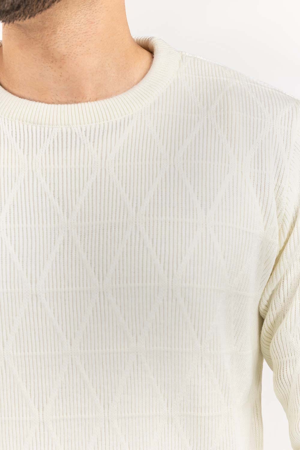 White Textured Crew Neck Sweater SWT-FFSCN22-118