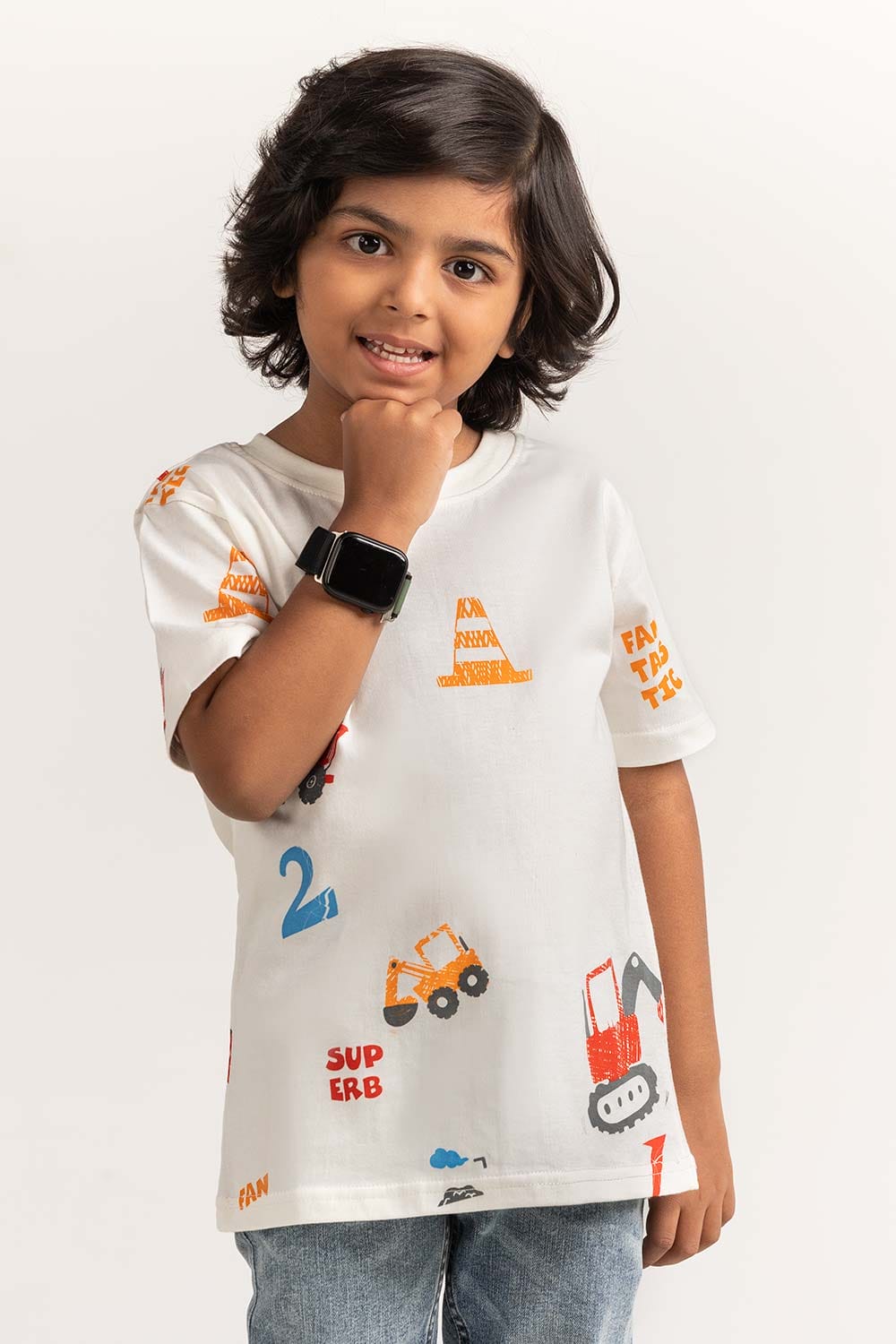 White Toddler Boy Knit Printed Tee TB-TS-SS24-005