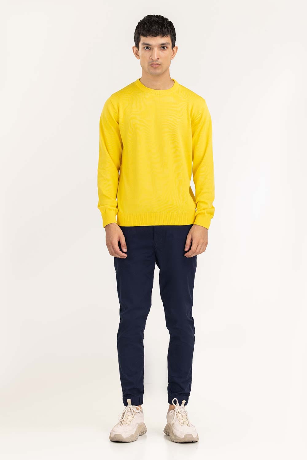Yellow Basic Crew Neck Sweater SWT-BFSCN-22-011