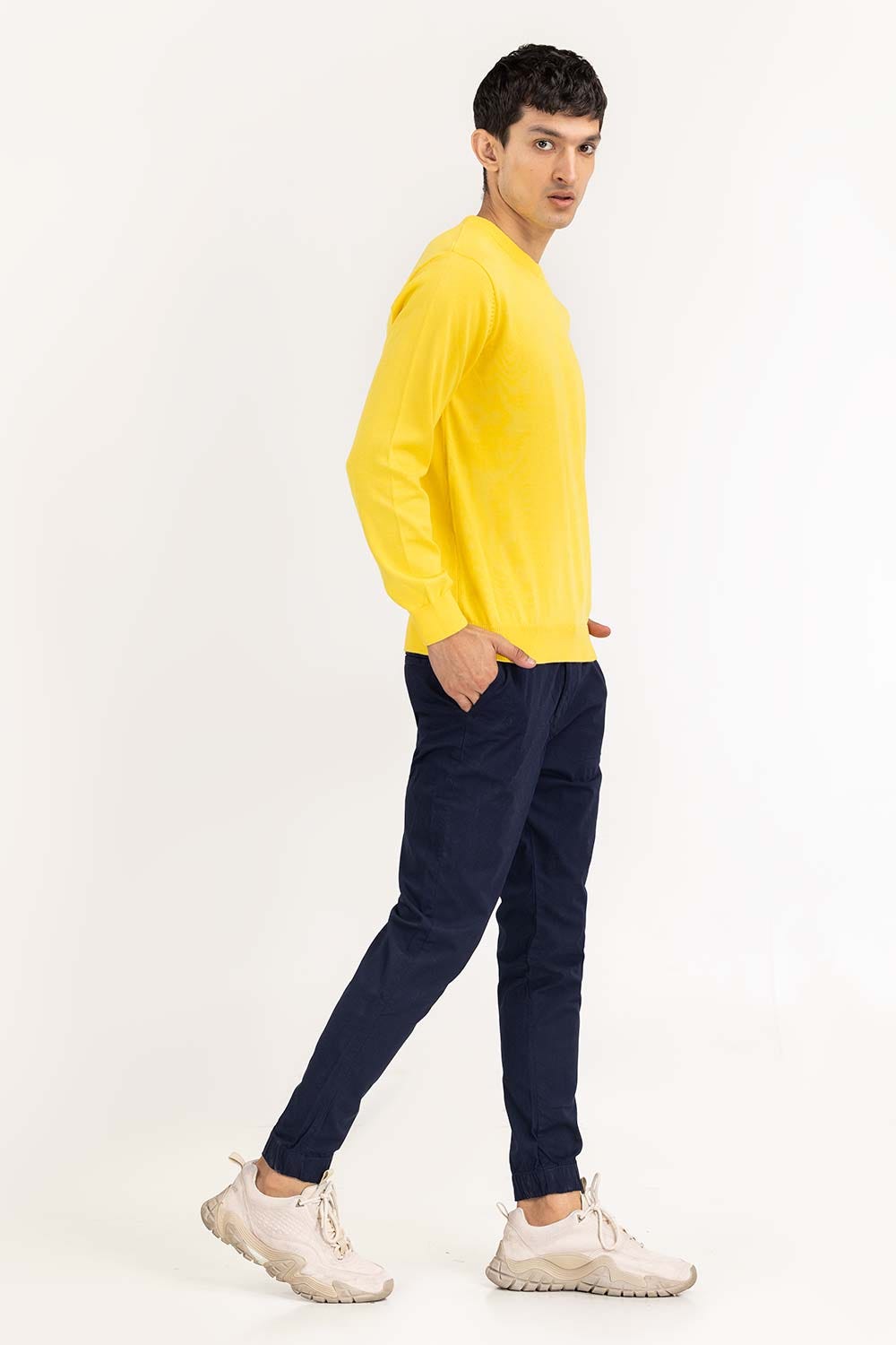 Yellow Basic Crew Neck Sweater SWT-BFSCN-22-011