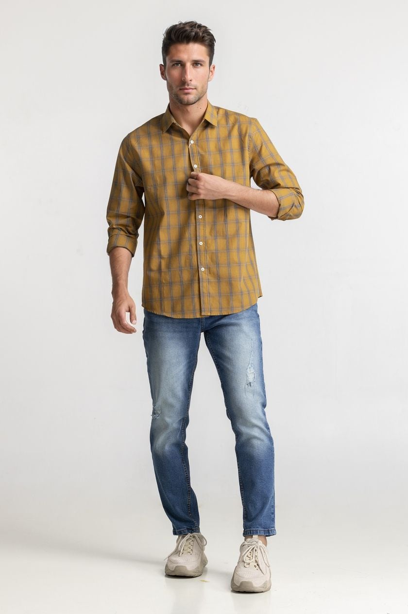 Yellow Checkered Casual Shirt MN-CS-YD23-013