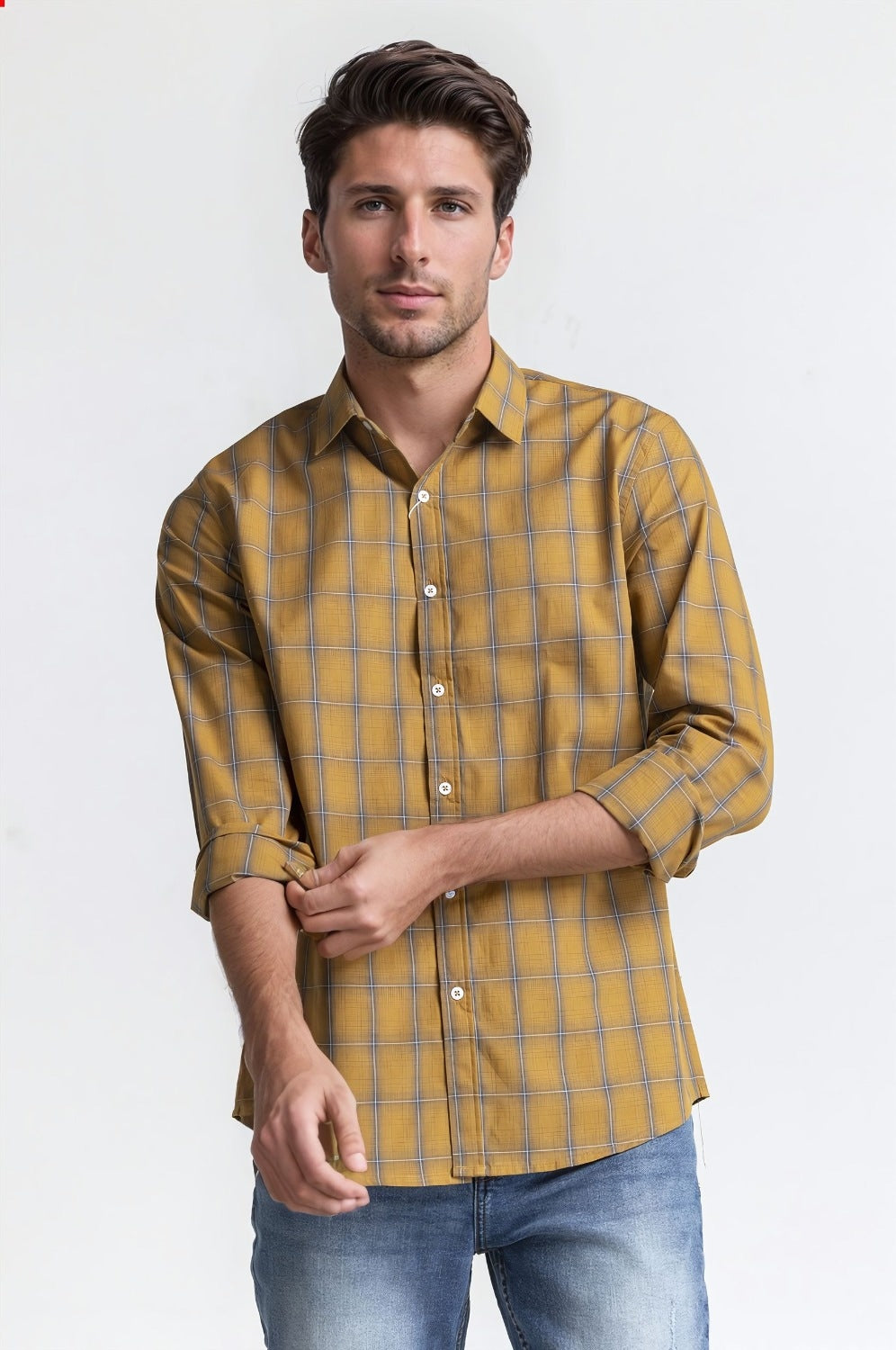 Yellow Checkered Casual Shirt MN-CS-YD23-013