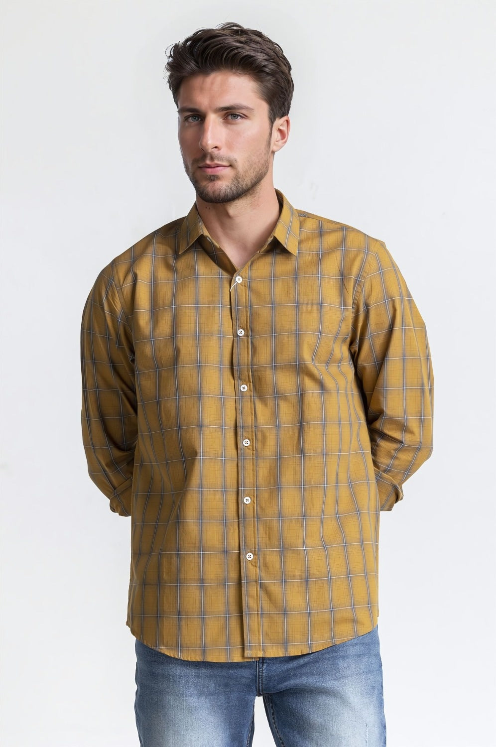 Yellow Checkered Casual Shirt MN-CS-YD23-013