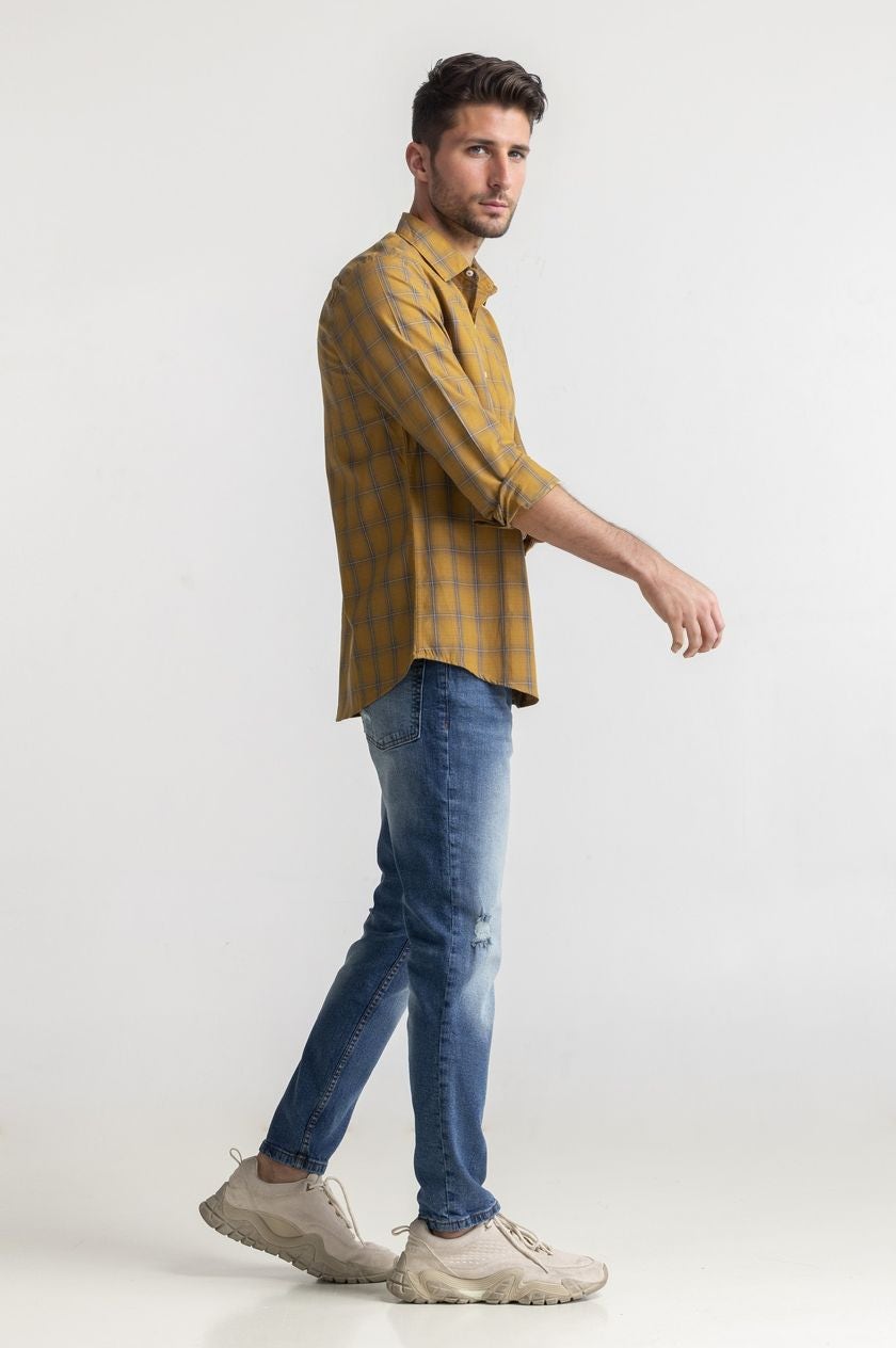 Yellow Checkered Casual Shirt MN-CS-YD23-013