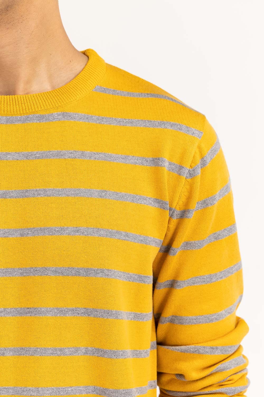 Yellow Grey Striped Sweater SWT-FFSVN22-191