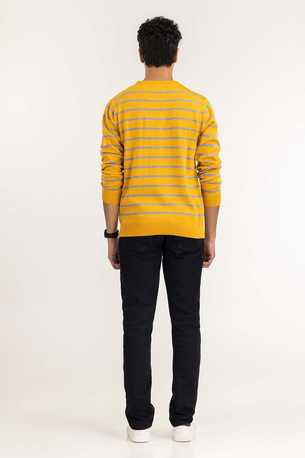 Yellow Grey Striped Sweater SWT-FFSVN22-191