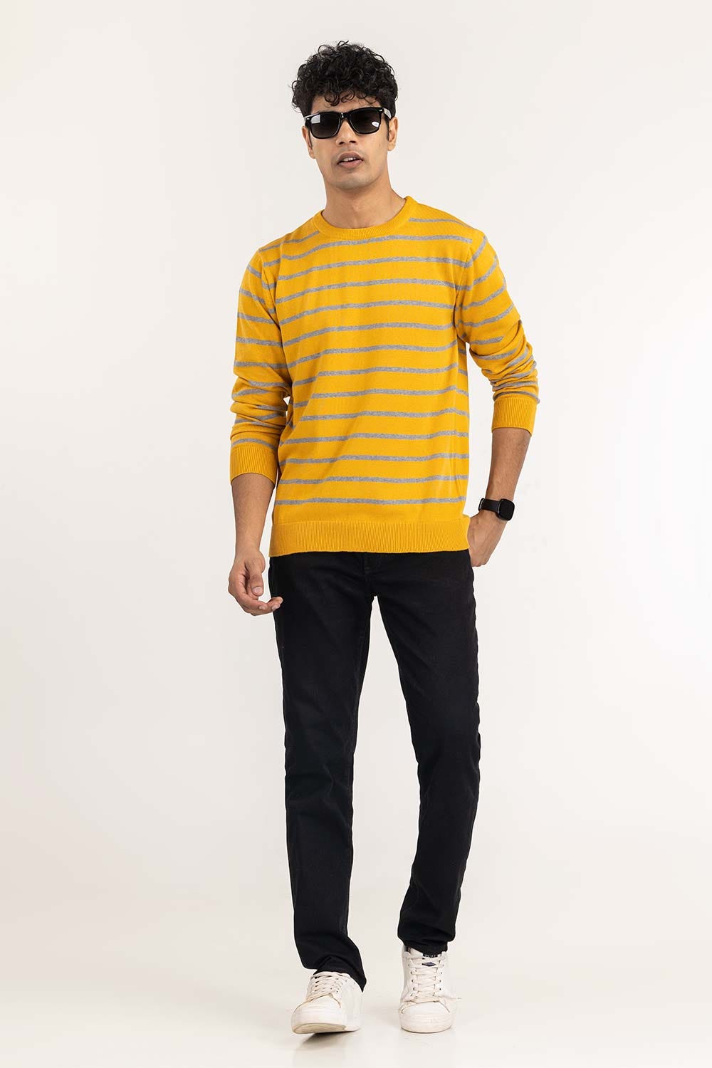 Yellow Grey Striped Sweater SWT-FFSVN22-191