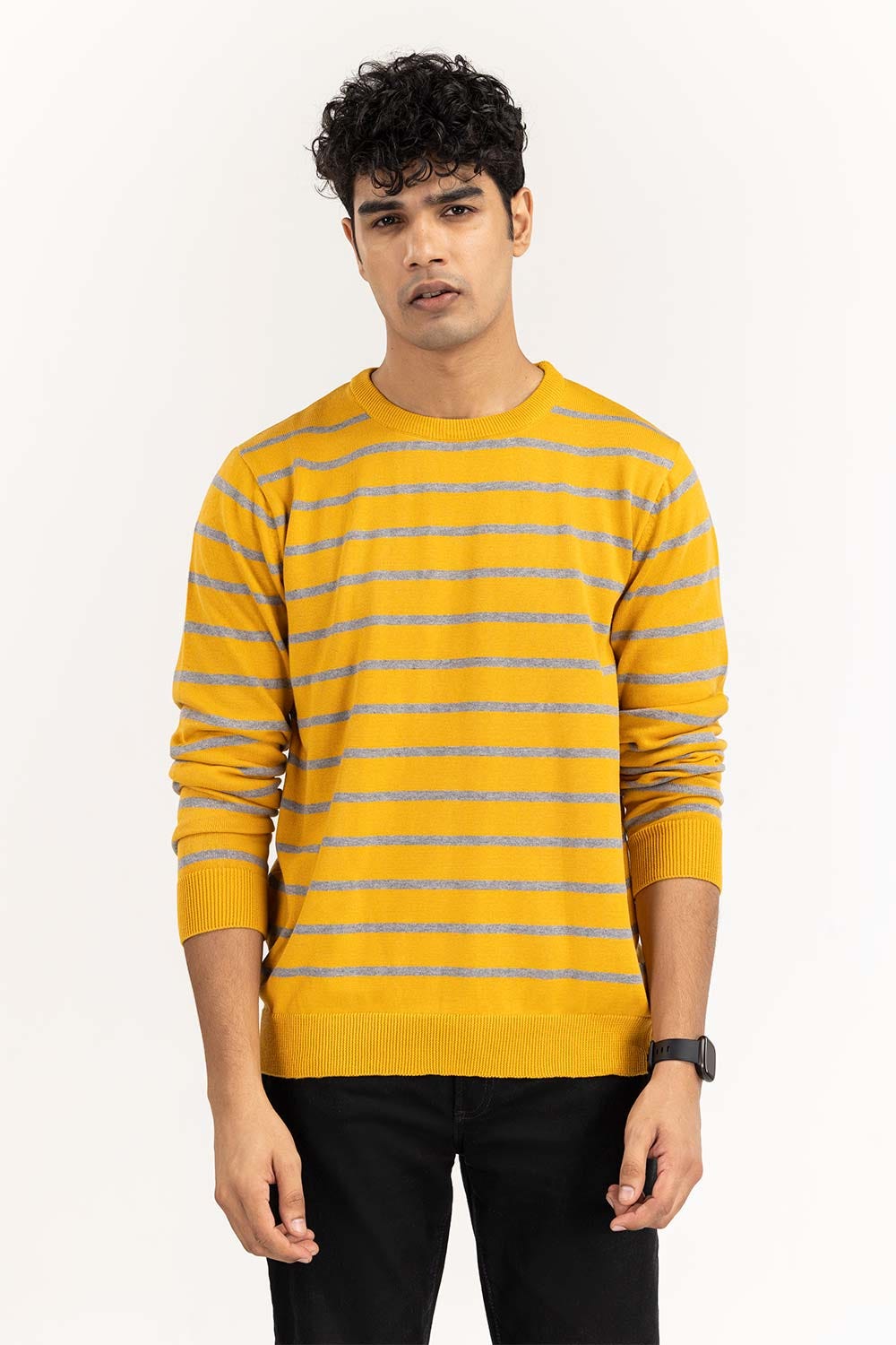 Yellow Grey Striped Sweater SWT-FFSVN22-191