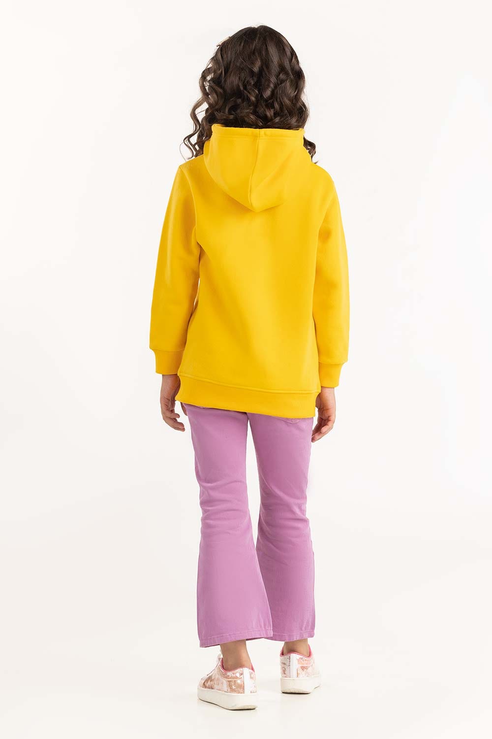 Junior Girl Yellow Medium Length Hoodie 224-412-045