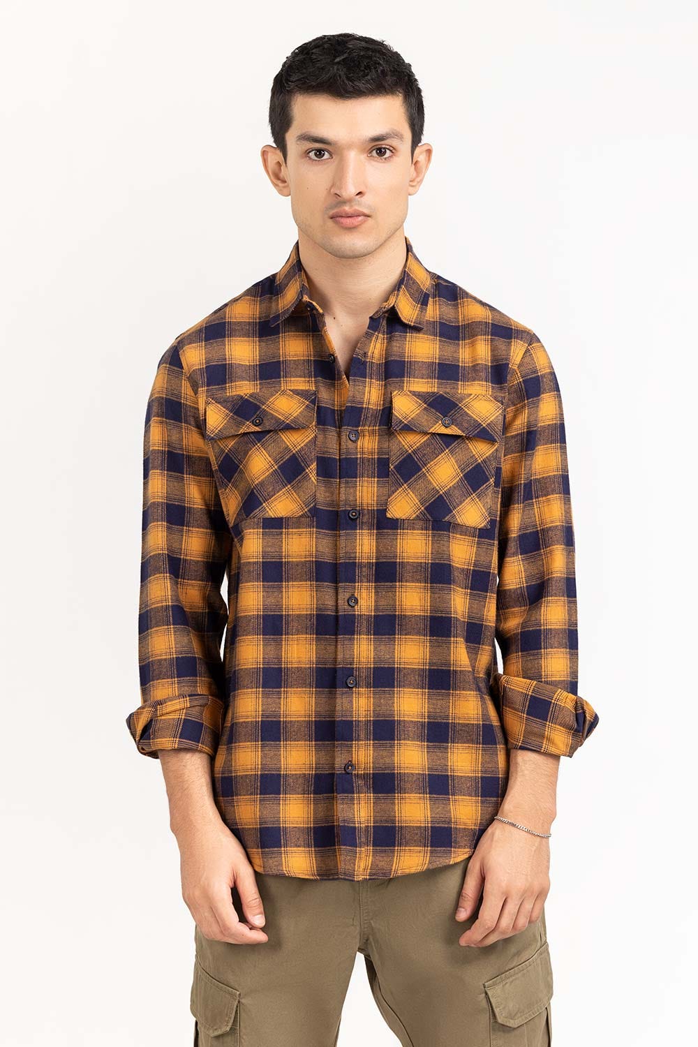 Yellow Navy Checkered Casual Shirt CS-YD22-037