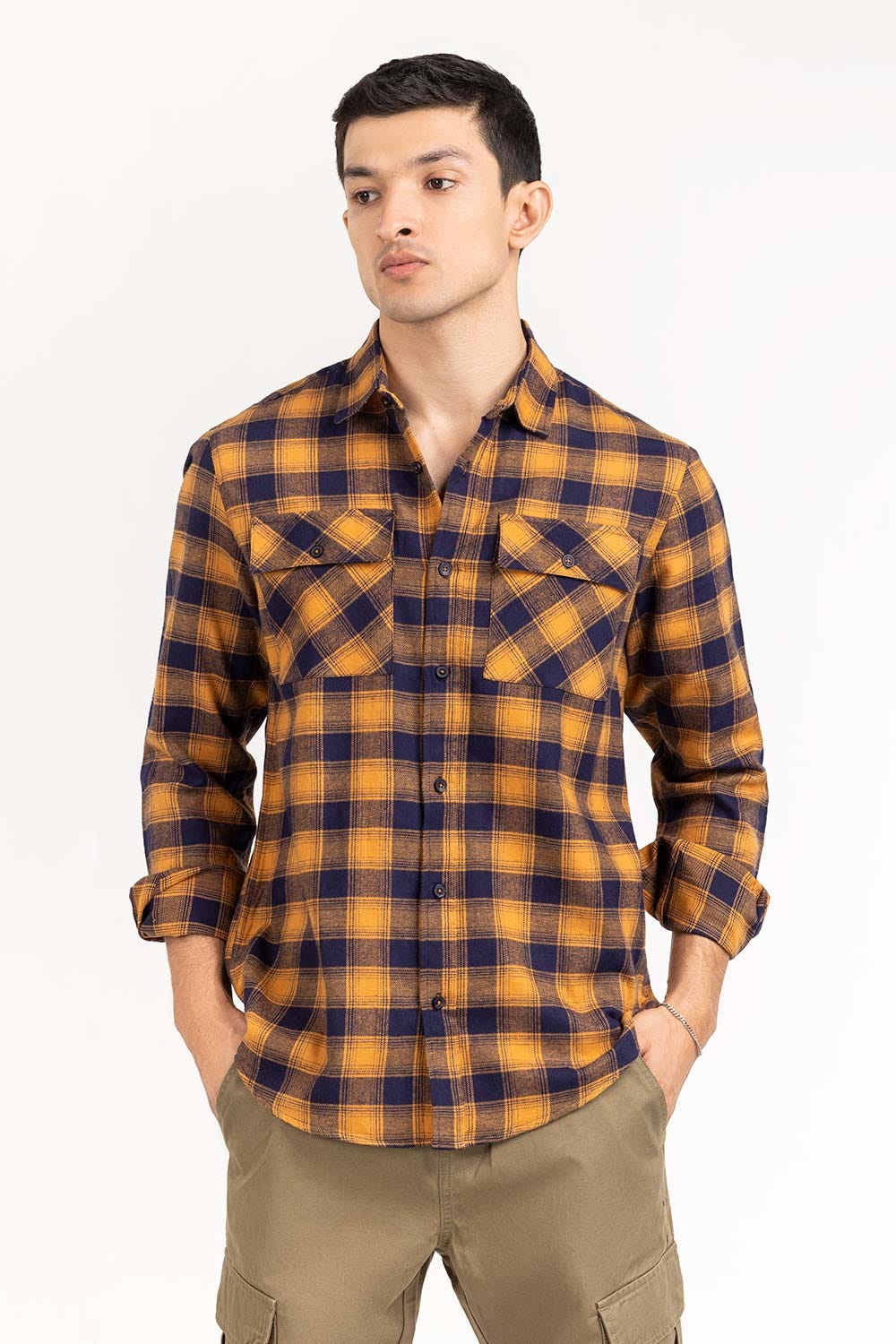 Yellow Navy Checkered Casual Shirt CS-YD22-037