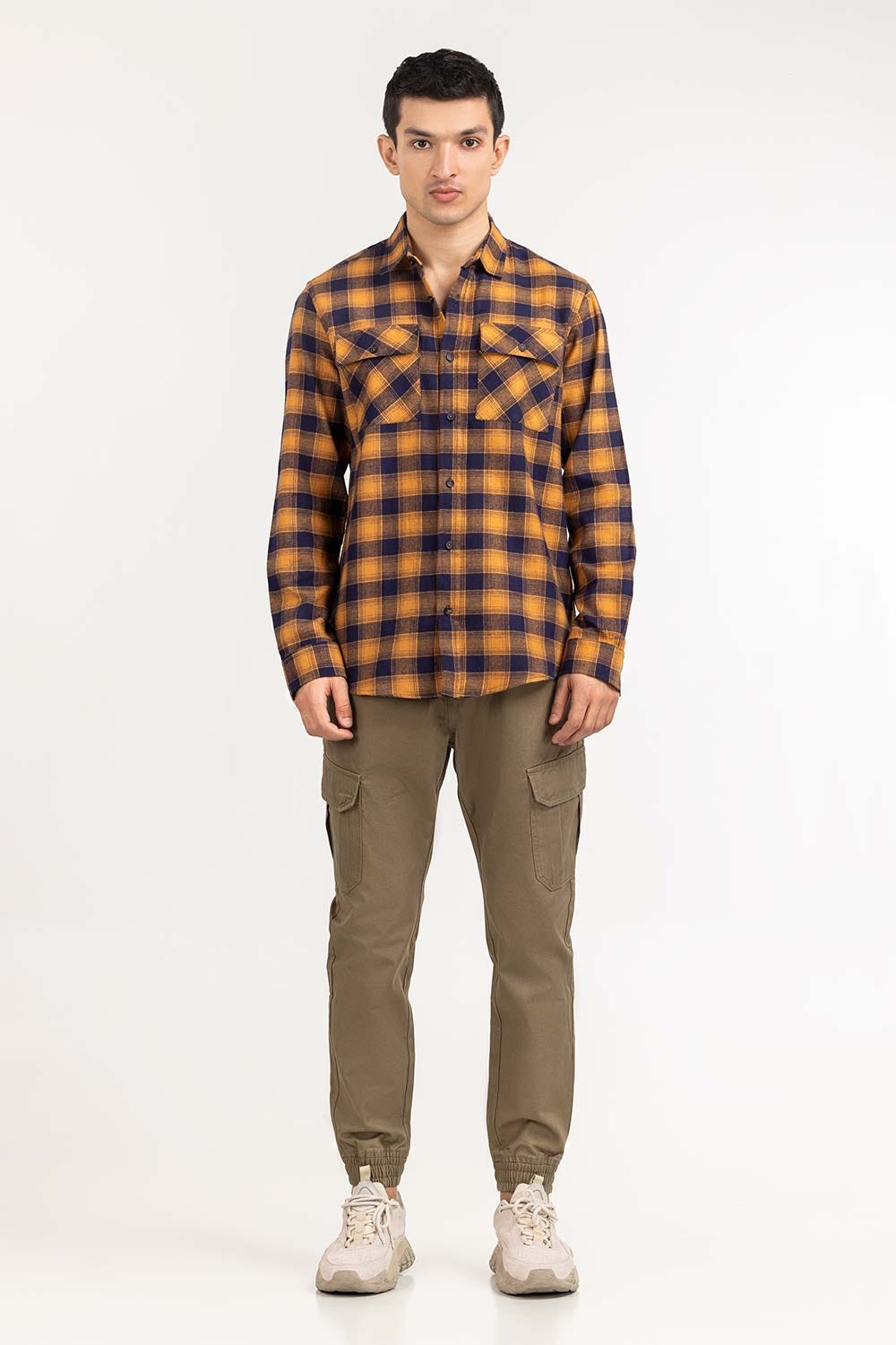 Yellow Navy Checkered Casual Shirt CS-YD22-037