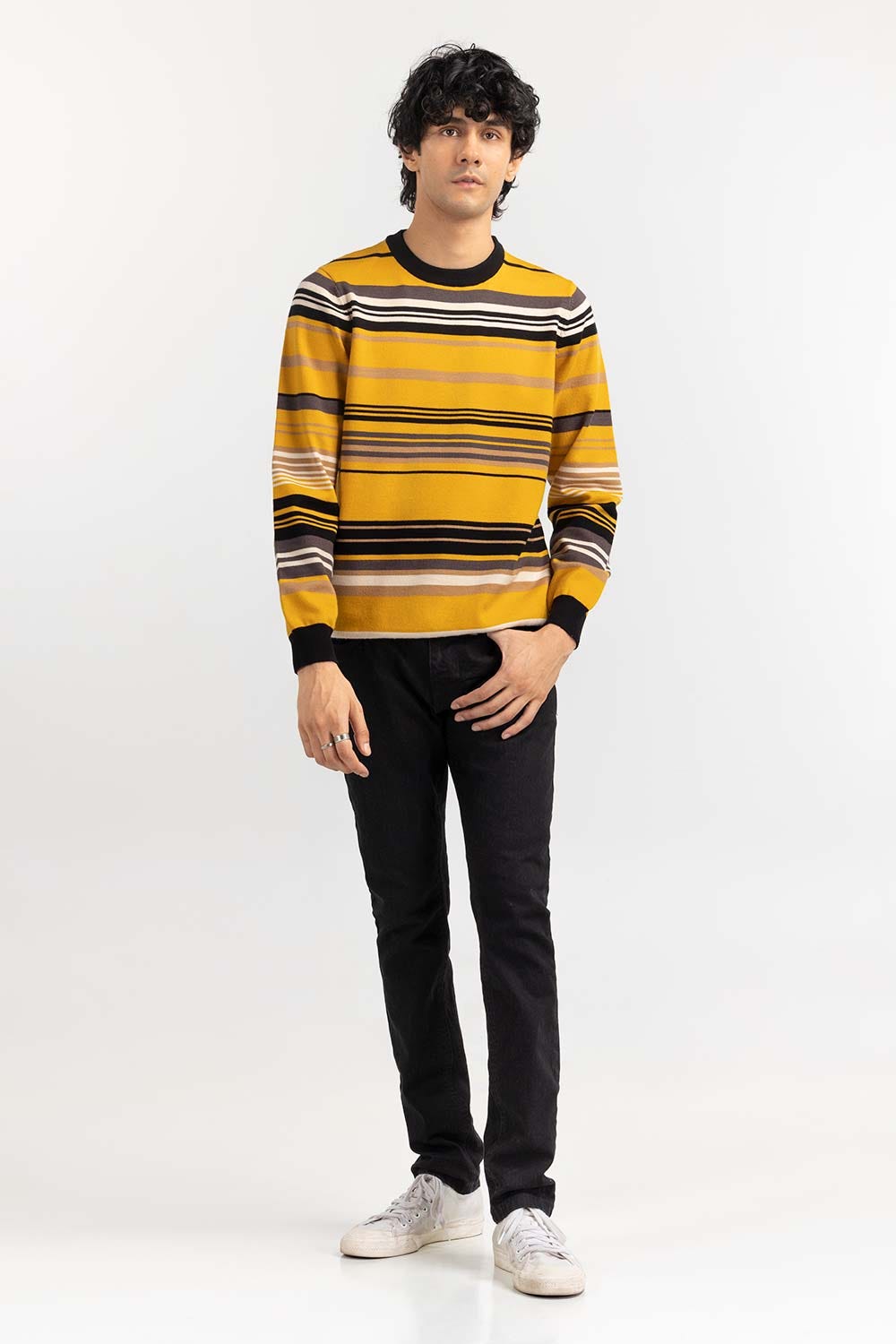 Yellow Striped Crew Neck Sweater SWT-FFSCN22-232