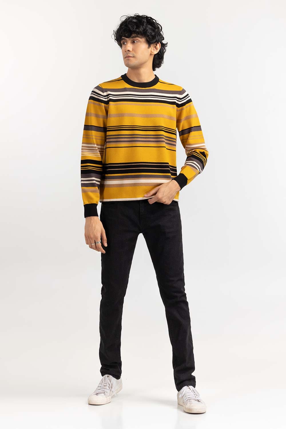 Yellow Striped Crew Neck Sweater SWT-FFSCN22-232